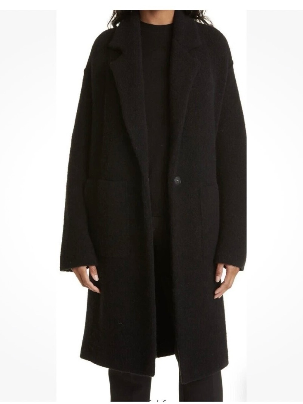 VINCE Size XS — Black Merino Wool Alpaca Blend Longline Cardigan Coat